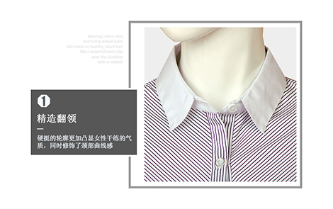 白領(lǐng)紫色對(duì)斜條棉質(zhì)女士長袖襯衫