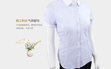 廣東白領(lǐng)藍色對斜條棉質(zhì)女士短袖襯衫